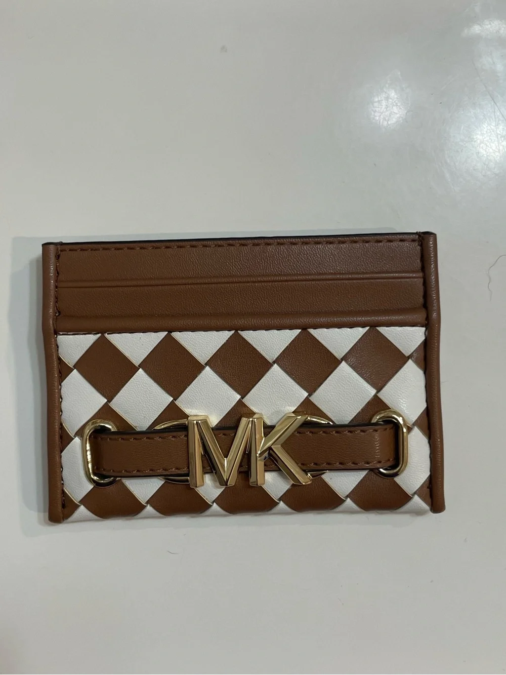 Michael Kors Reed Large Woven MK Logo Card Holder